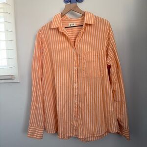 Pact XXL Orange Stripe Long Sleeve Button Up Shirt Organic Cotton Relax Nautical